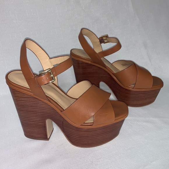 🆕 Michael Kors Platform Sandal Women's 8.5 Sia Leather Brown Boho Sexy Trendy - Picture 8 of 14